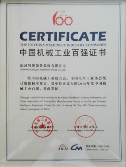 喜讯：龙8头号玩家智能再次荣登2016年度中国机械百强企业